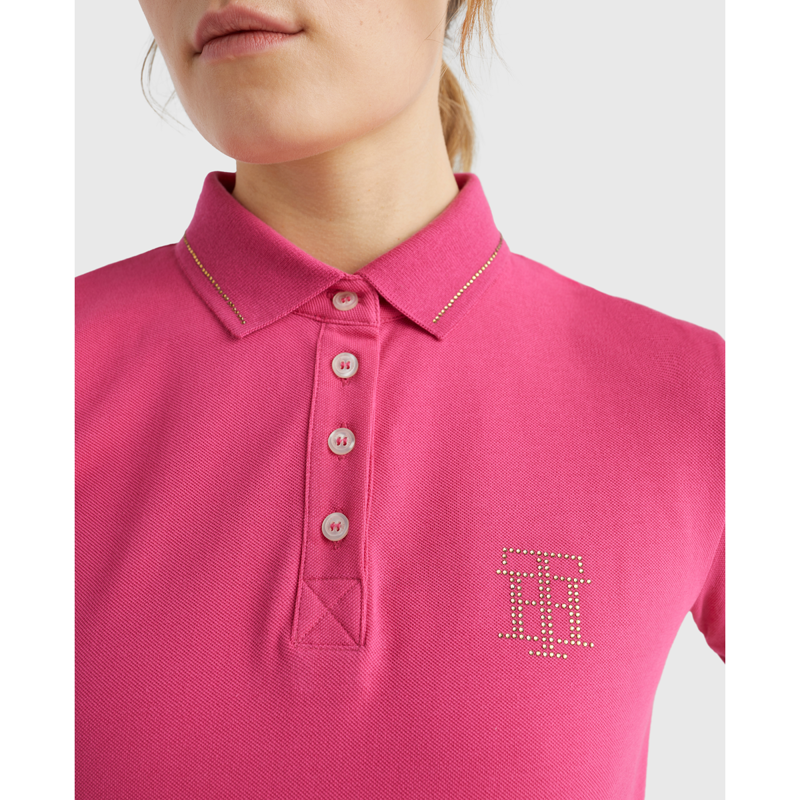 Tommy Hilfiger Ladies Rhinestone Polo Shirt - Hot Magenta-4